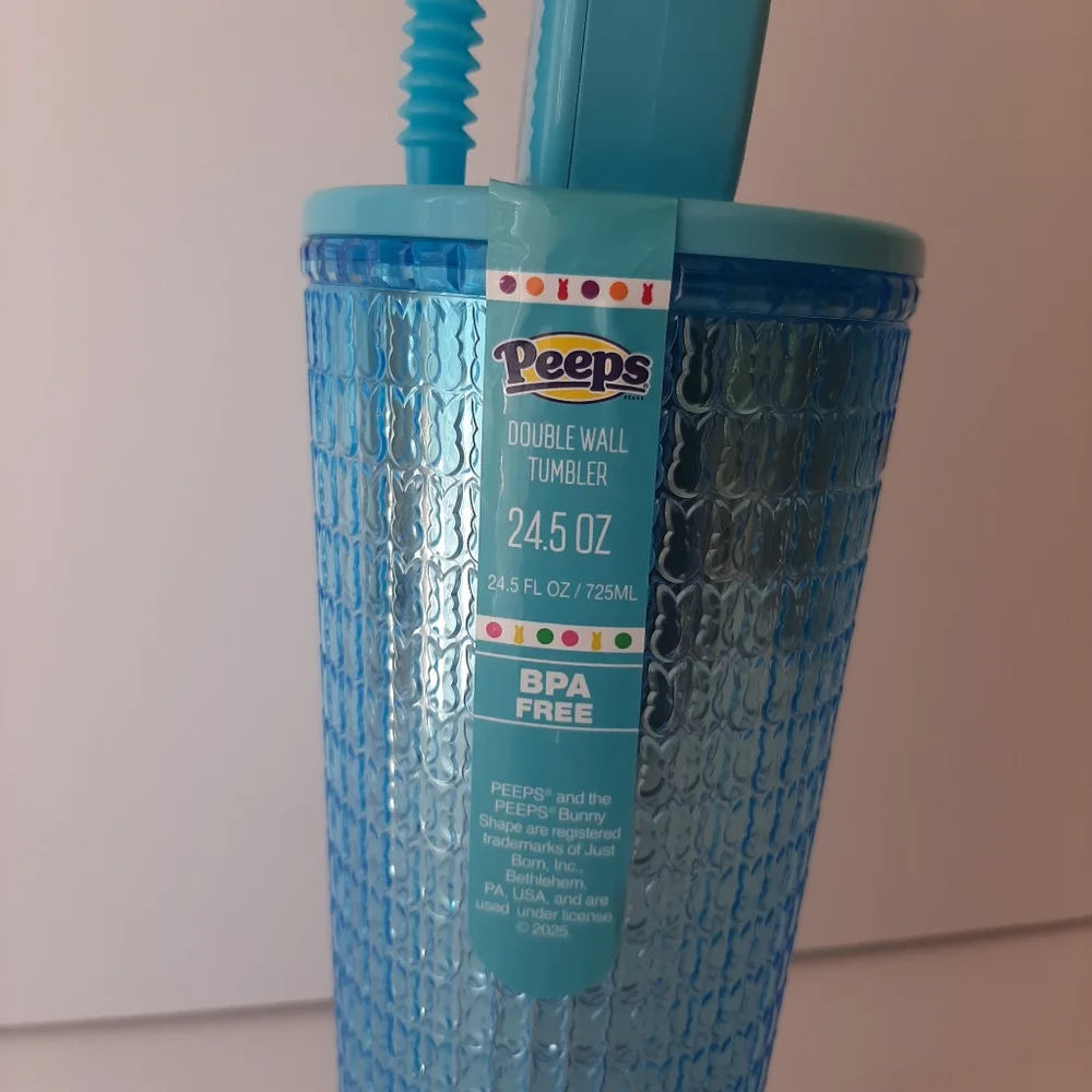 Peeps Blue Tumbler 24.5 oz Easter Bunny Ears Cup with Straw NWT - Picture 6 of 9